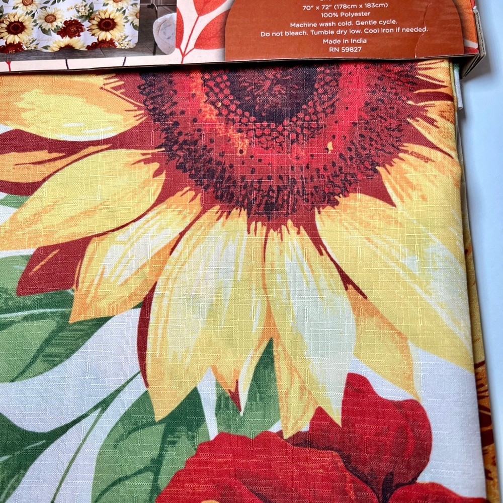 Harvest Sunflowers Fabric Shower Curtain Yellow Rust Orange Bold Colors - Picture 9 of 11
